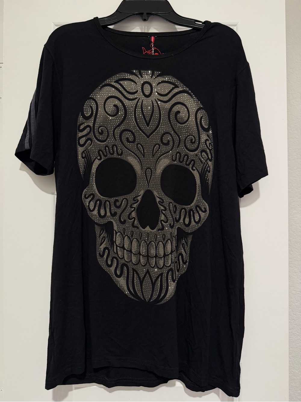 Rhinestone Sugar Skull Black Graphic Tee Size Large NWT